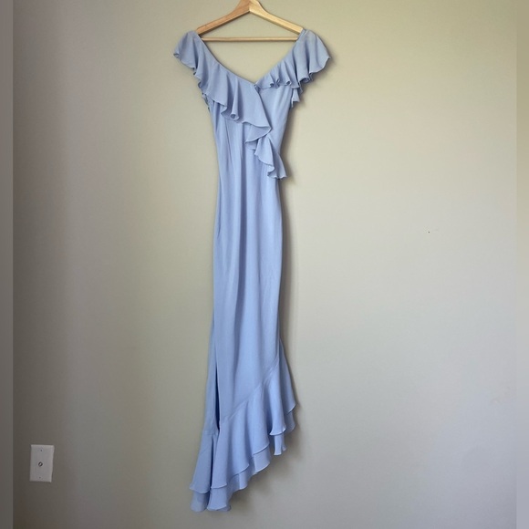 NEW Reformation Martine Midi Asymmetric Dress Ice Water Light Blue | size XS - Picture 12 of 14